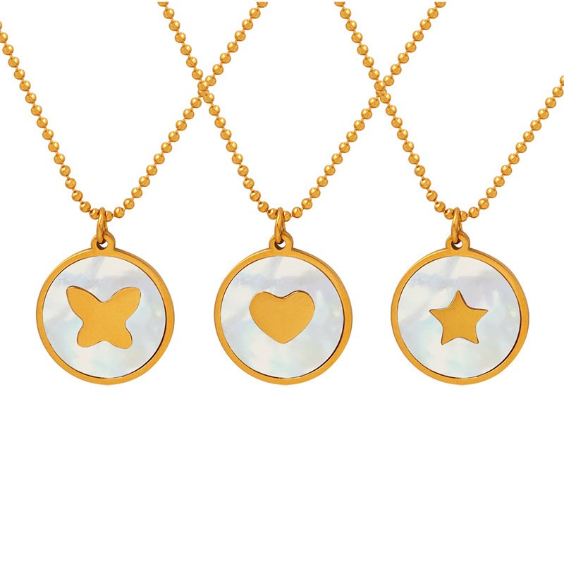 Star Heart Butterlfy Round Shell Collars Stainless Steel Pendant