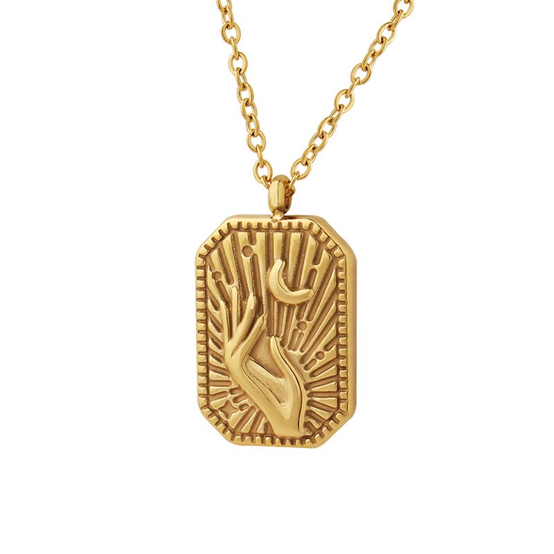 Women's Square Moon and Hands Pendant Necklace