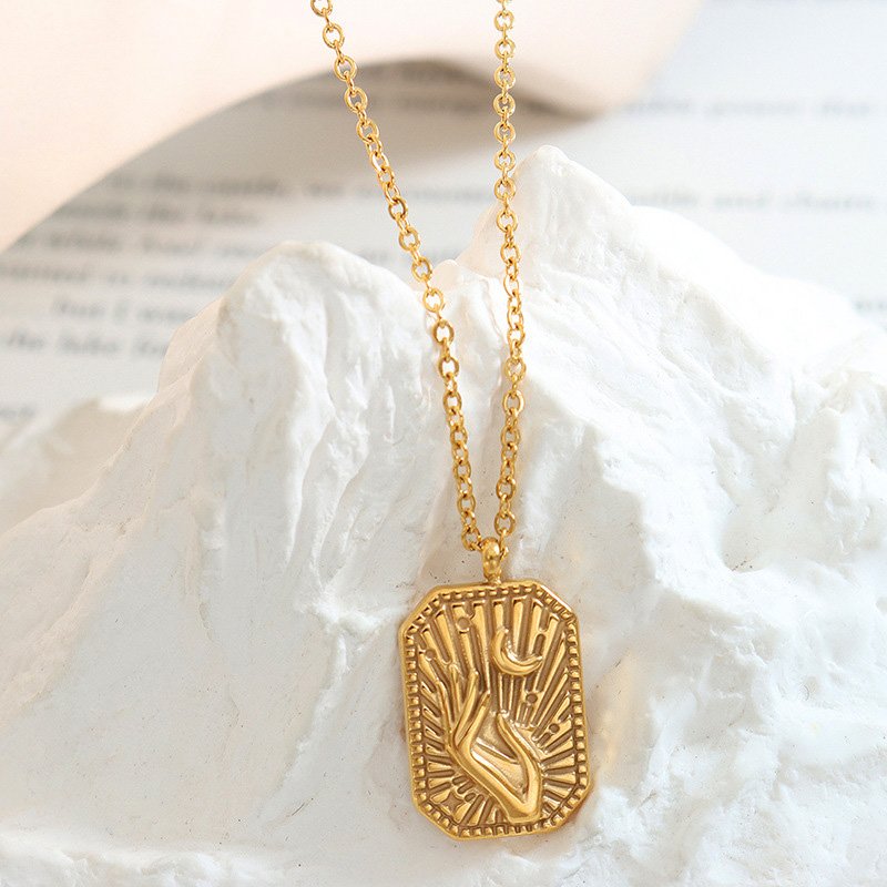 Women's Square Moon and Hands Pendant Necklace - Image 2