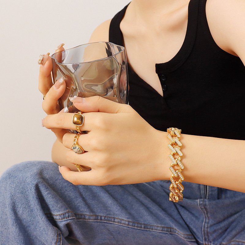 Gold Monaco Link Chain Stainless Steel Bracelet - Image 3