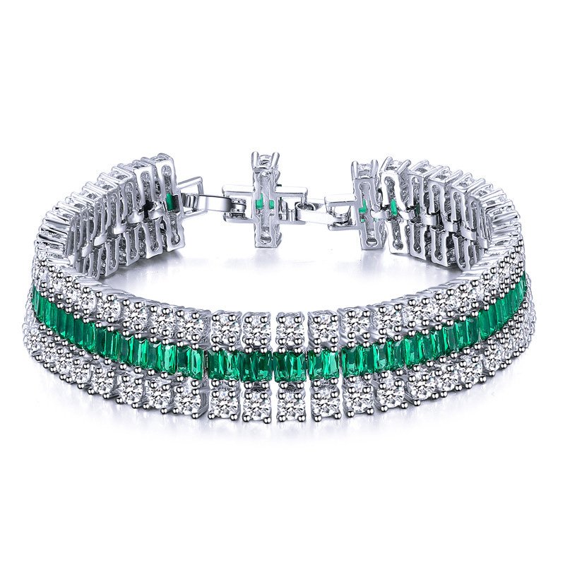 VENUSACC Green Stone Rhodium Plated Brass Bracelet