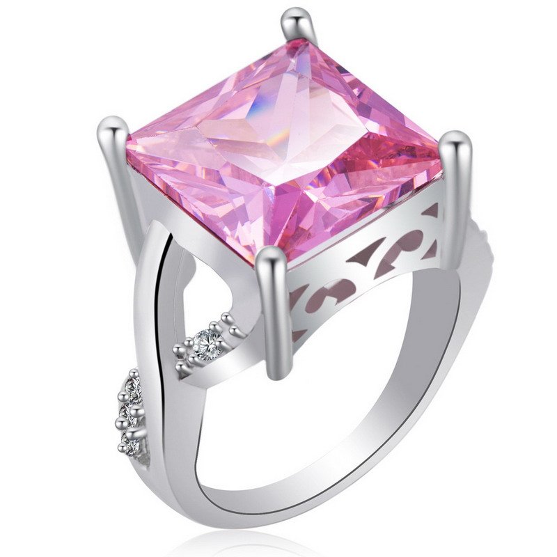 Square Cubic Zirconia Rhodium Plated Brass Ring