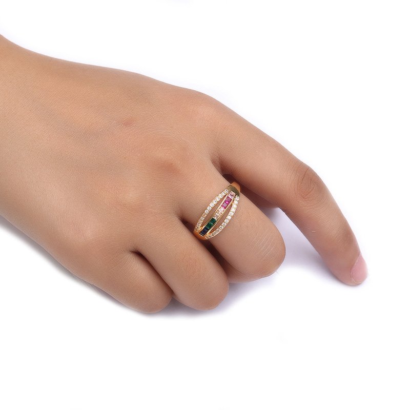 Multicolor Crystal Zircon Brass Ring-VENUSACC Multicolor Crystal Zircon Brass Ring-VENUSACC