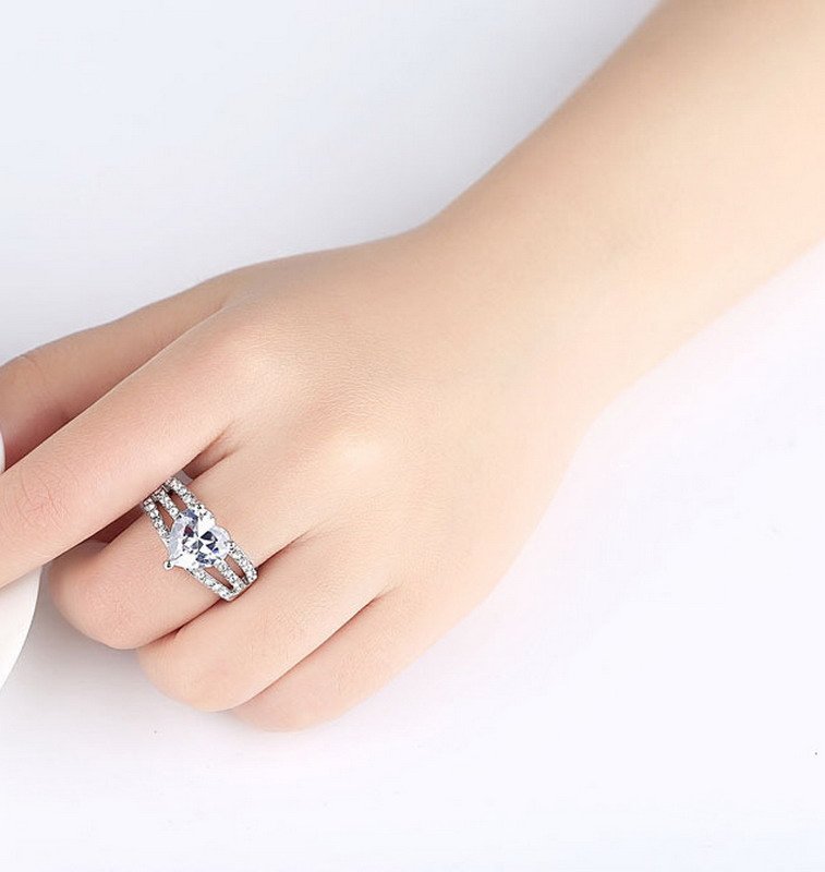 Heart Zirconia Rhodium Plated Brass Ring-VENUSACC Heart Zirconia Rhodium Plated Brass Ring-VENUSACC