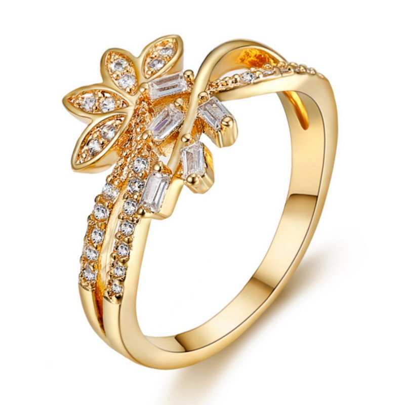 Floral Zirconia Gold-Plated Brass Ring