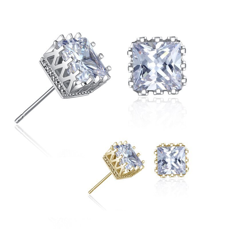FWORLD Square Zirconia Rhodium Plated Brass Earrings-VENUSACC FWORLD Square Zirconia Rhodium Plated Brass Earrings-VENUSACC