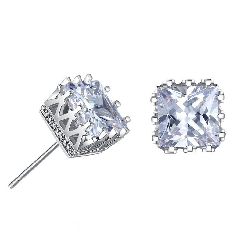 FWORLD Square Zirconia Rhodium Plated Brass Earrings-VENUSACC FWORLD Square Zirconia Rhodium Plated Brass Earrings-VENUSACC