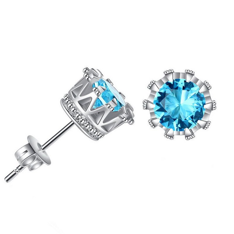 Crown Zirconia Brass Stud Earrings-Multicolor