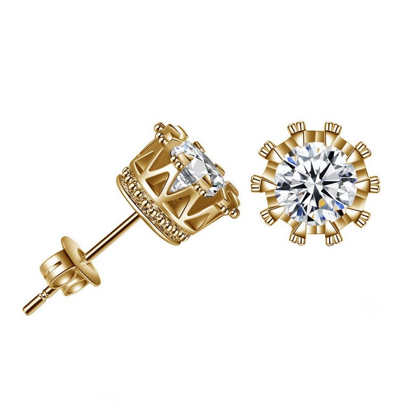 Crown Zirconia Brass Stud Earrings-Multicolor - Image 2