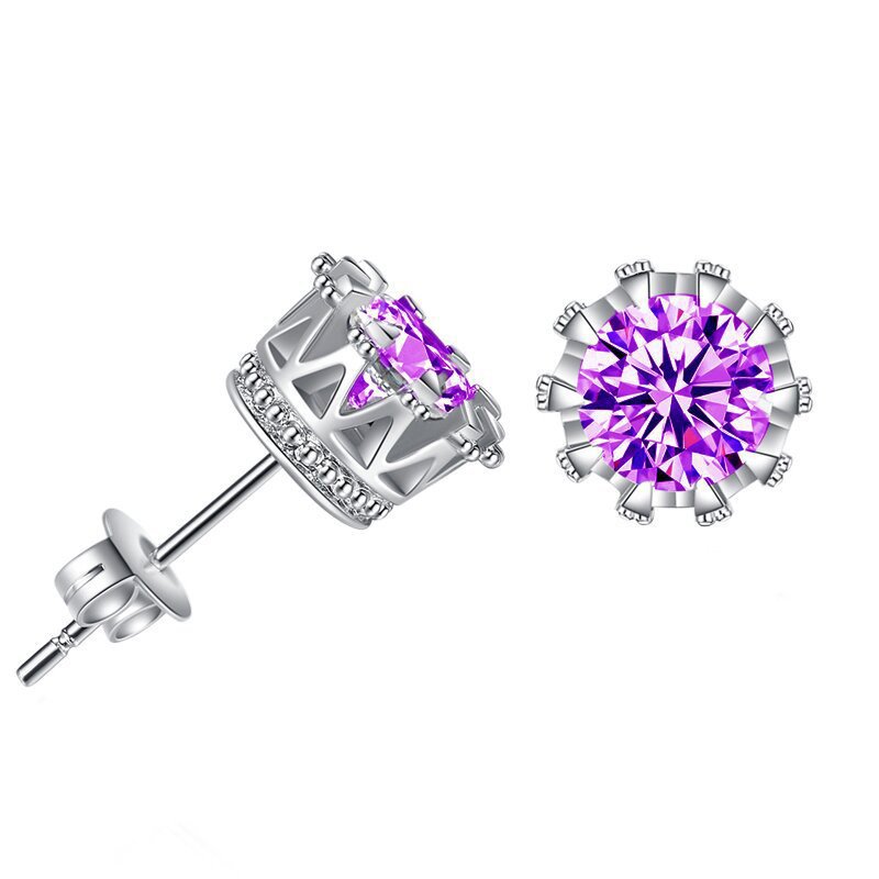 Crown Zirconia Brass Stud Earrings-Multicolor - Image 3