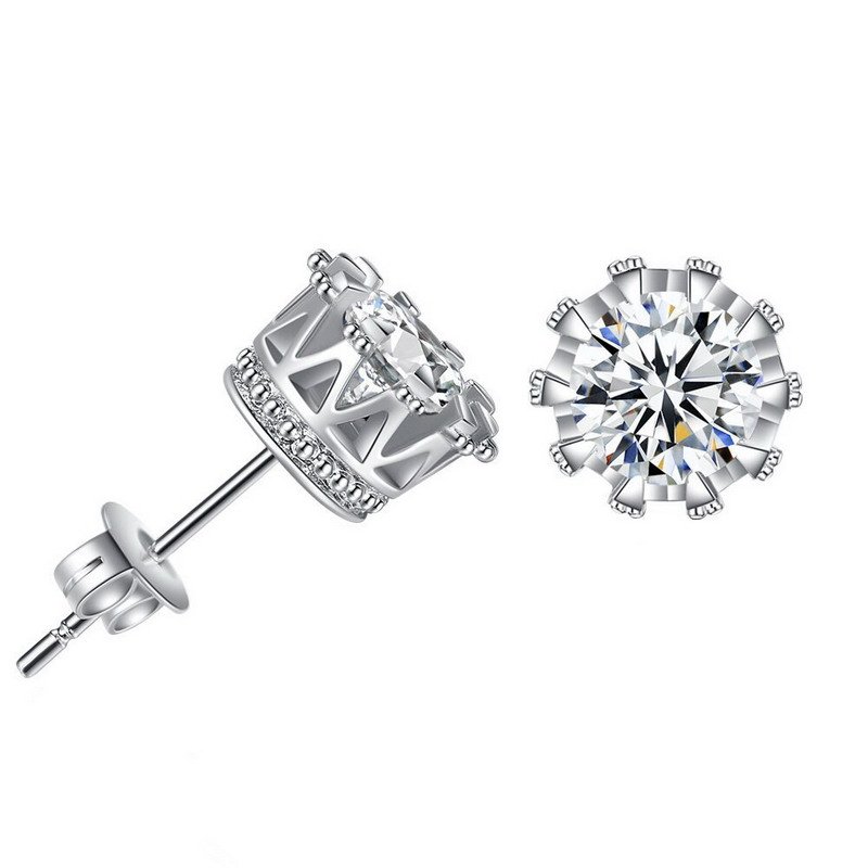 Crown Zirconia Brass Stud Earrings-Multicolor - Image 4