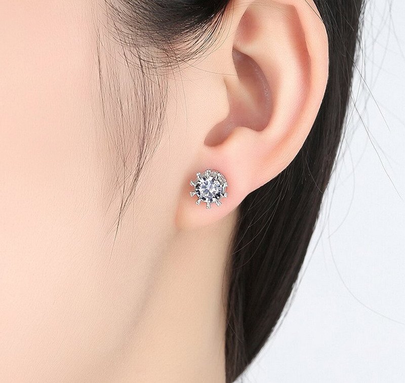 Crown Zirconia Brass Stud Earrings-Multicolor-VENUSACC Crown Zirconia Brass Stud Earrings-Multicolor-VENUSACC