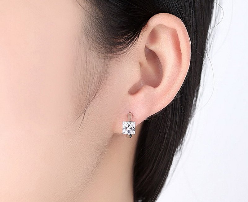 Zirconia Rhodium Plated Hoop Brass Earrings-VENUSACC Zirconia Rhodium Plated Hoop Brass Earrings-VENUSACC