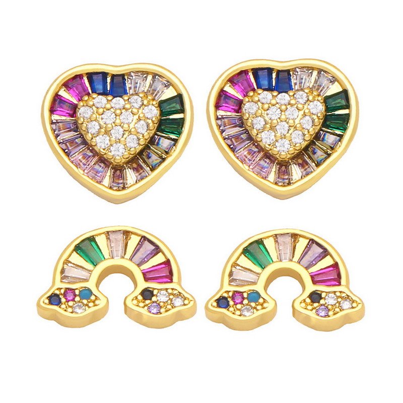 Zirconia Rhodium Plated Rainbow Queens Brass Earring