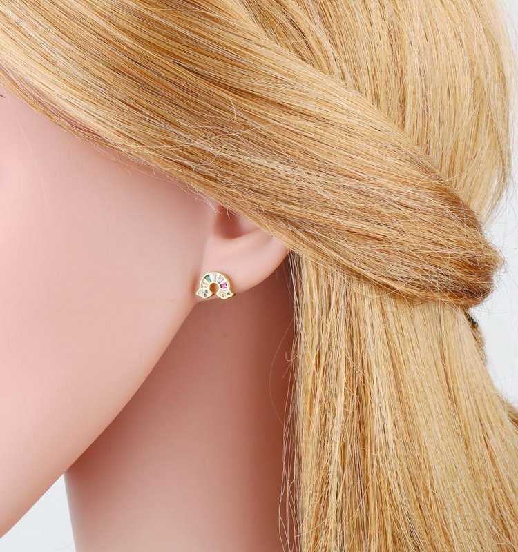 Zirconia Rhodium Plated Rainbow Queens Brass Earring-VENUSACC Zirconia Rhodium Plated Rainbow Queens Brass Earring-VENUSACC
