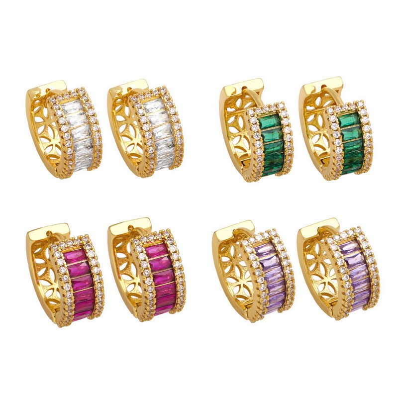 Zirconia Rhodium-Plated Hoop Brass Earrings-Multicolor