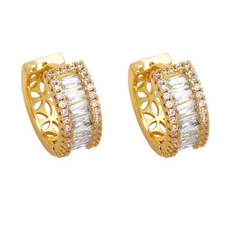 Zirconia Rhodium-Plated Hoop Brass Earrings-Multicolor - Image 3