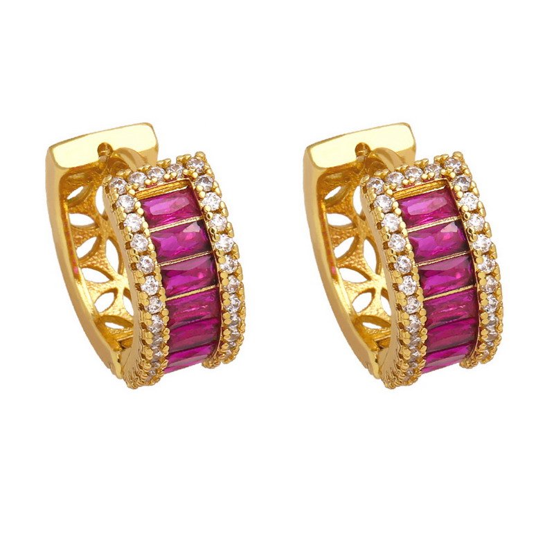 Zirconia Rhodium-Plated Hoop Brass Earrings-Multicolor - Image 4