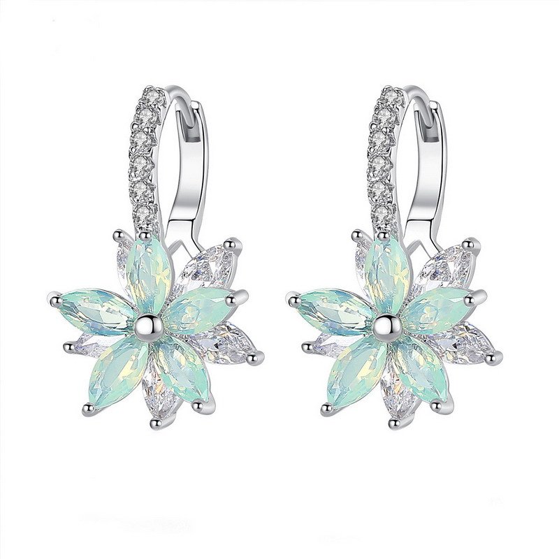 Zirconia Rhodium-Plated Snowflake Brass Earrings