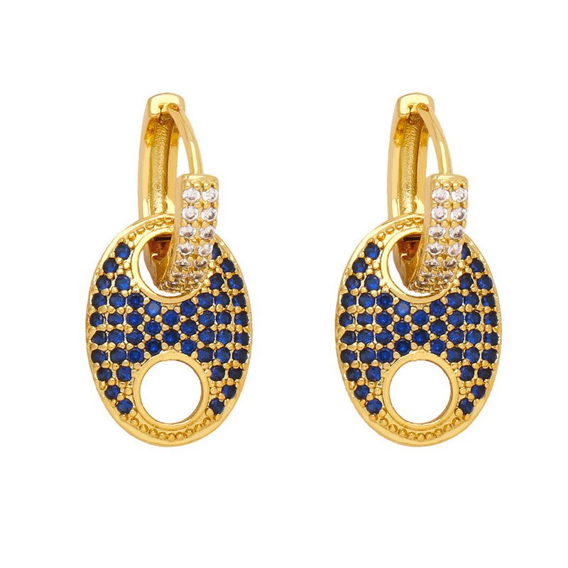 Hip-Hop Fashion Zirconia Dangle Hoop Brass Earring - Image 2