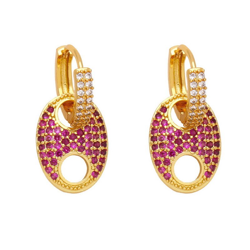 Hip-Hop Fashion Zirconia Dangle Hoop Brass Earring - Image 3