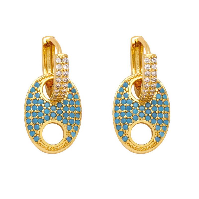 Hip-Hop Fashion Zirconia Dangle Hoop Brass Earring - Image 5