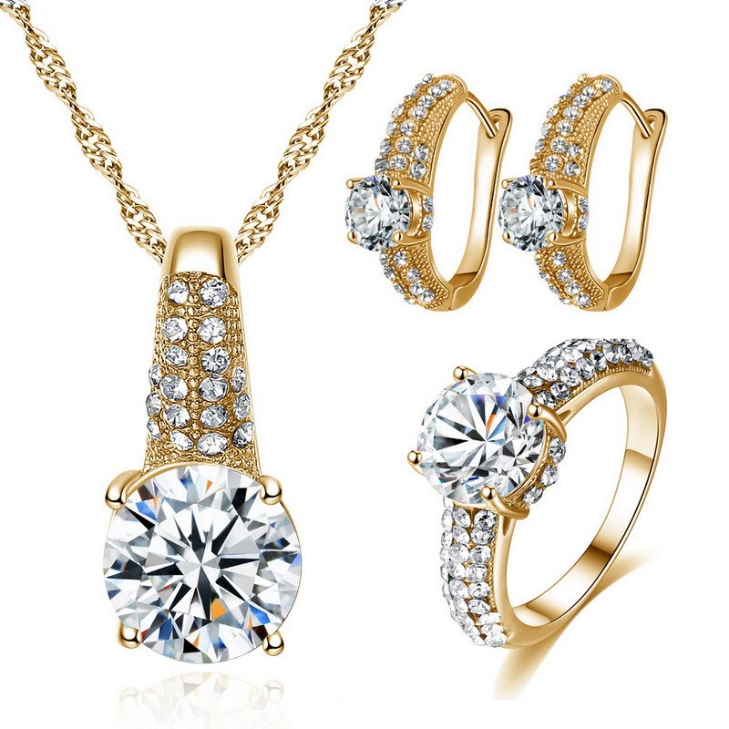 Zirconia Rhodium-Plated Brass Jewelry Set