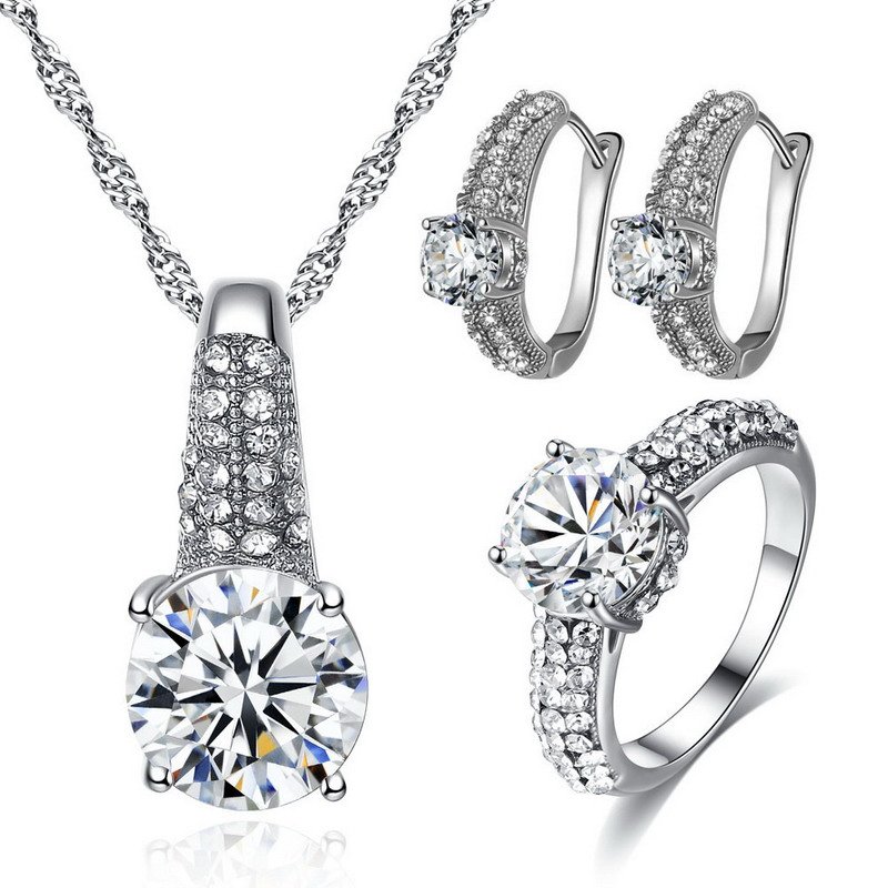 Zirconia Rhodium-Plated Brass Jewelry Set - Image 2