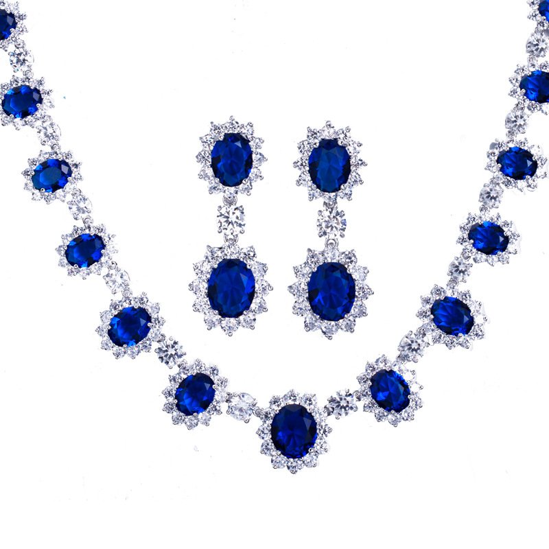Zirconia Rhodium-Plated Brass Jewelry Set-Multi-color