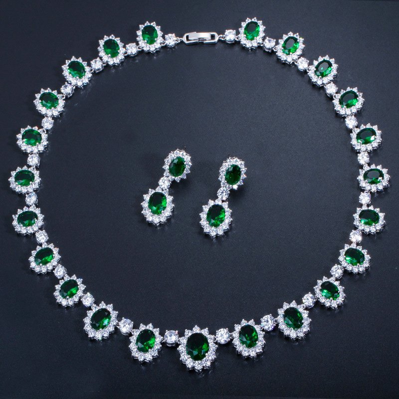 Zirconia Rhodium-Plated Brass Jewelry Set-Multi-color - Image 2