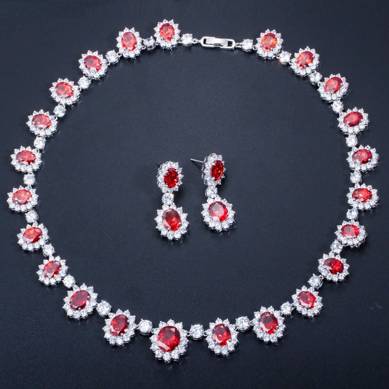 Zirconia Rhodium-Plated Brass Jewelry Set-Multi-color - Image 4