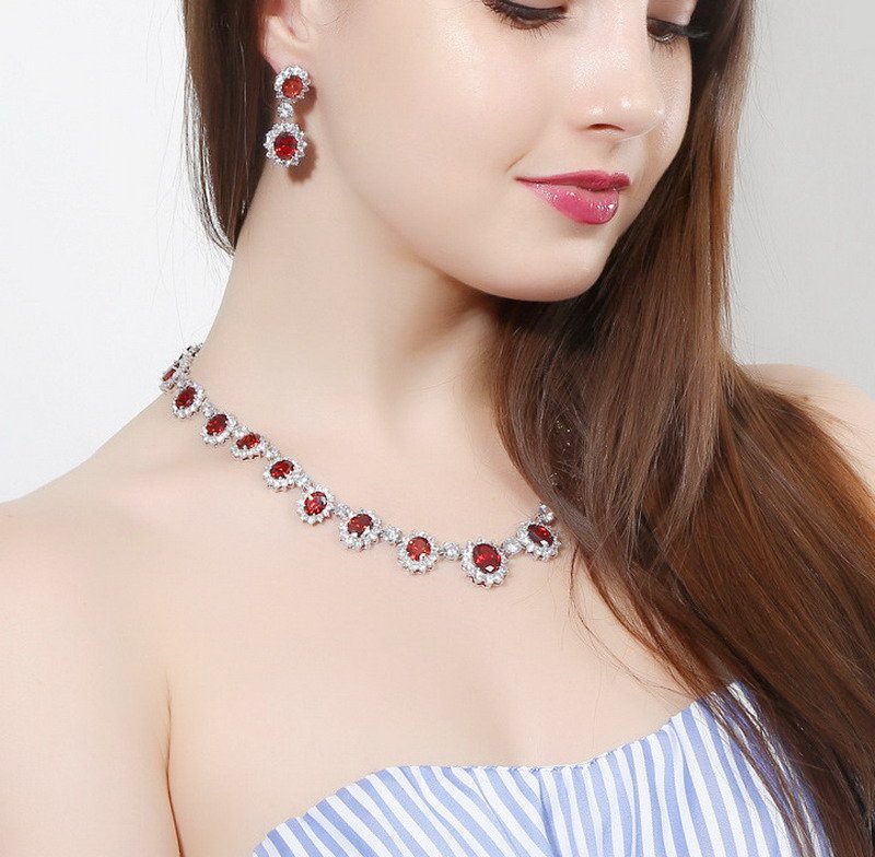 Zirconia Rhodium-Plated Brass Jewelry Set-Multi-color-VENUSACC Zirconia Rhodium-Plated Brass Jewelry Set-Multi-color-VENUSACC