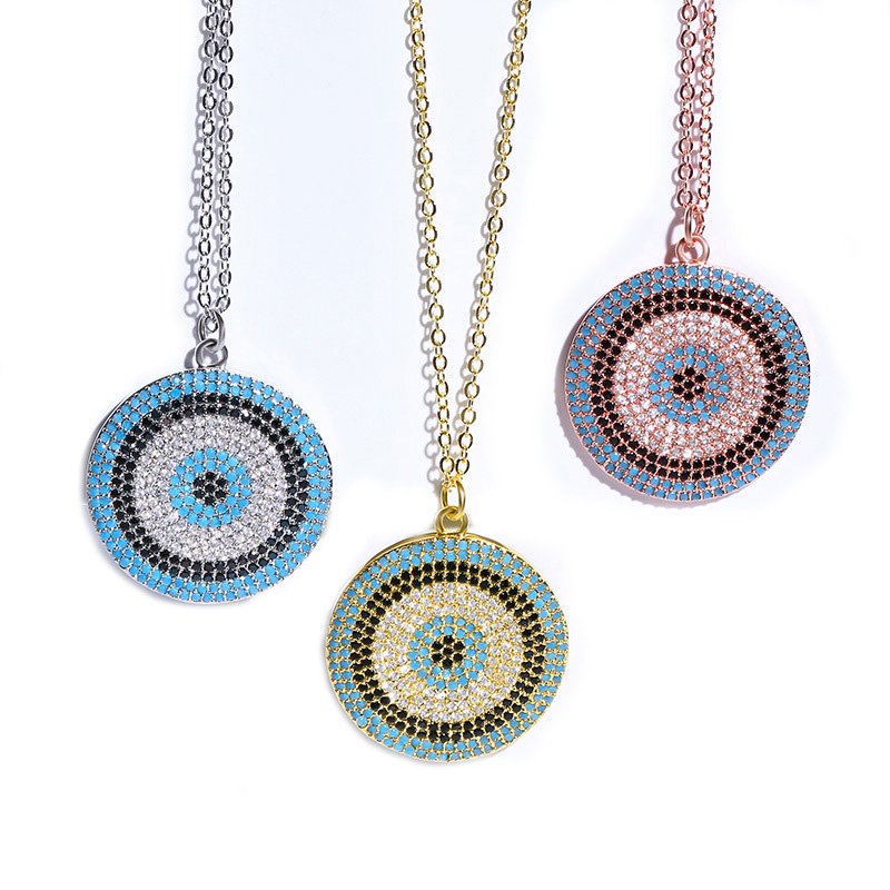Large Evil Eye Bullseye Brass Jewelry Necklace-Multicolor