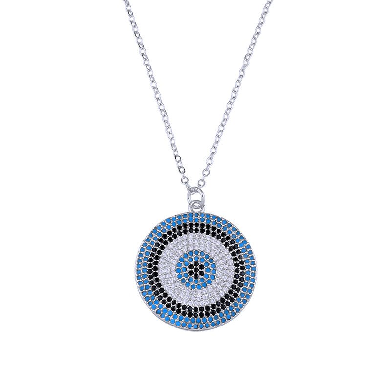 Large Evil Eye Bullseye Brass Jewelry Necklace-Multicolor - Image 2