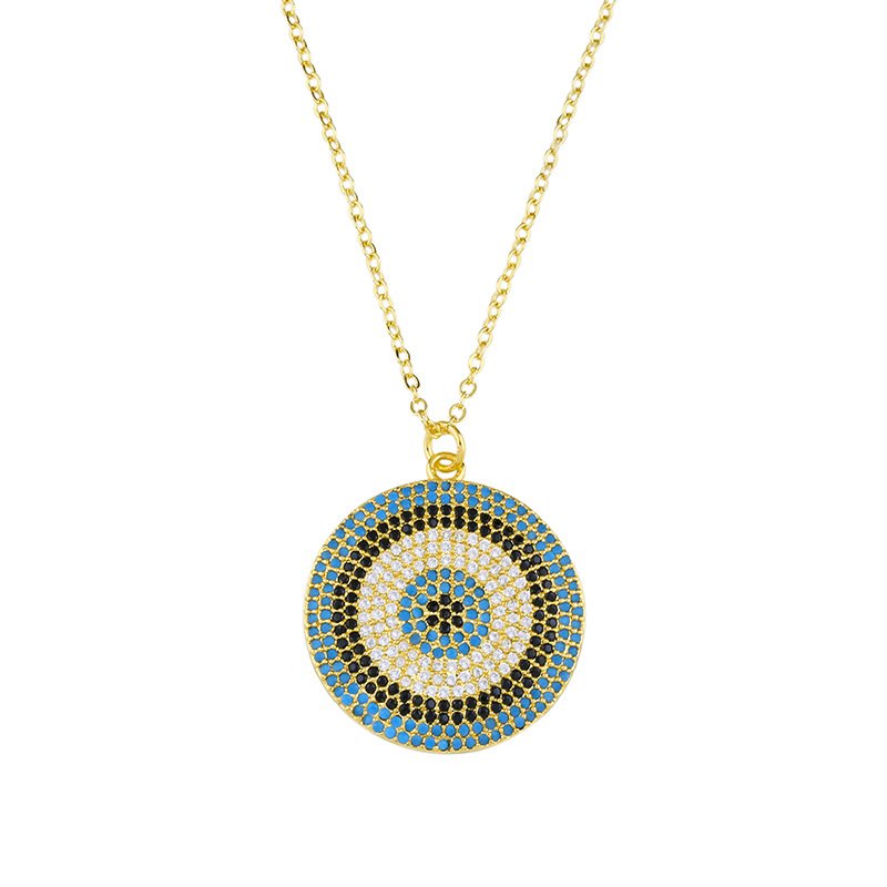 Large Evil Eye Bullseye Brass Jewelry Necklace-Multicolor - Image 3
