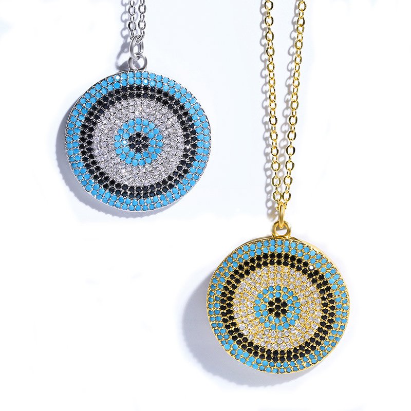 Large Evil Eye Bullseye Brass Jewelry Necklace-Multicolor-VENUSACC Large Evil Eye Bullseye Brass Jewelry Necklace-Multicolor-VENUSACC