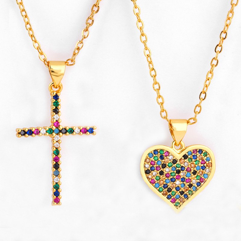 Colorful Gold Cross Brass Jewelry Necklace