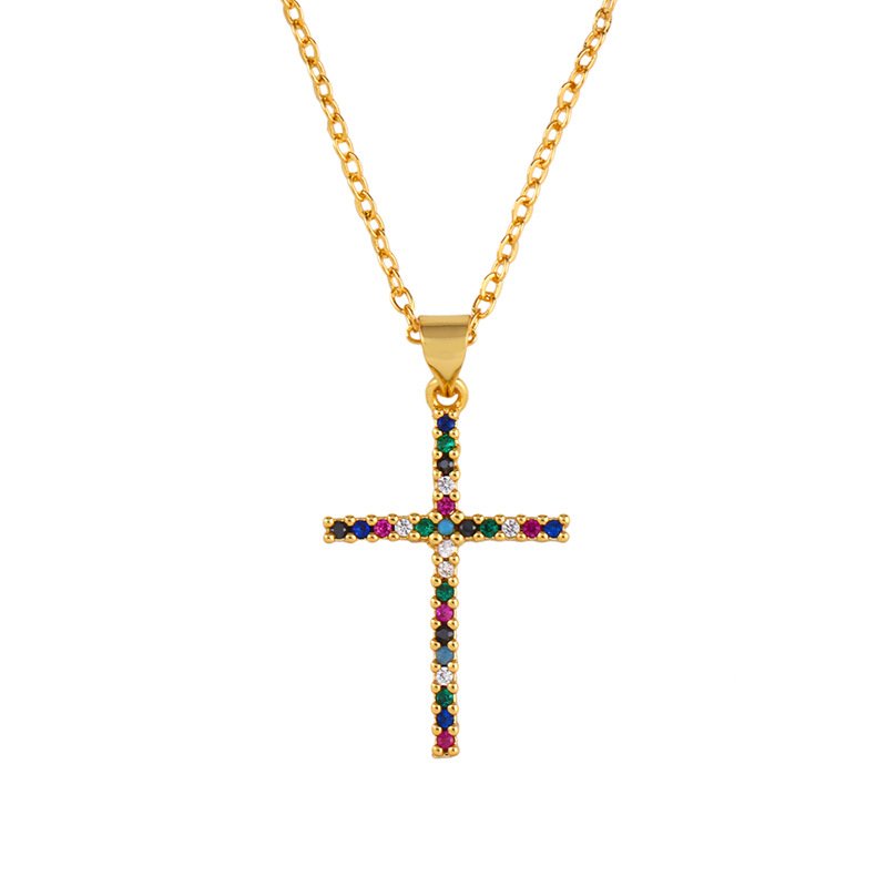 Colorful Gold Cross Brass Jewelry Necklace - Image 2