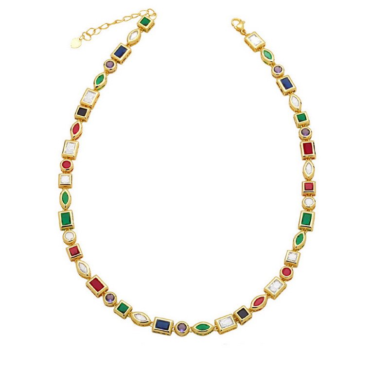 Rainbow Diamond Choker Brass Jewelry Necklace - Image 3