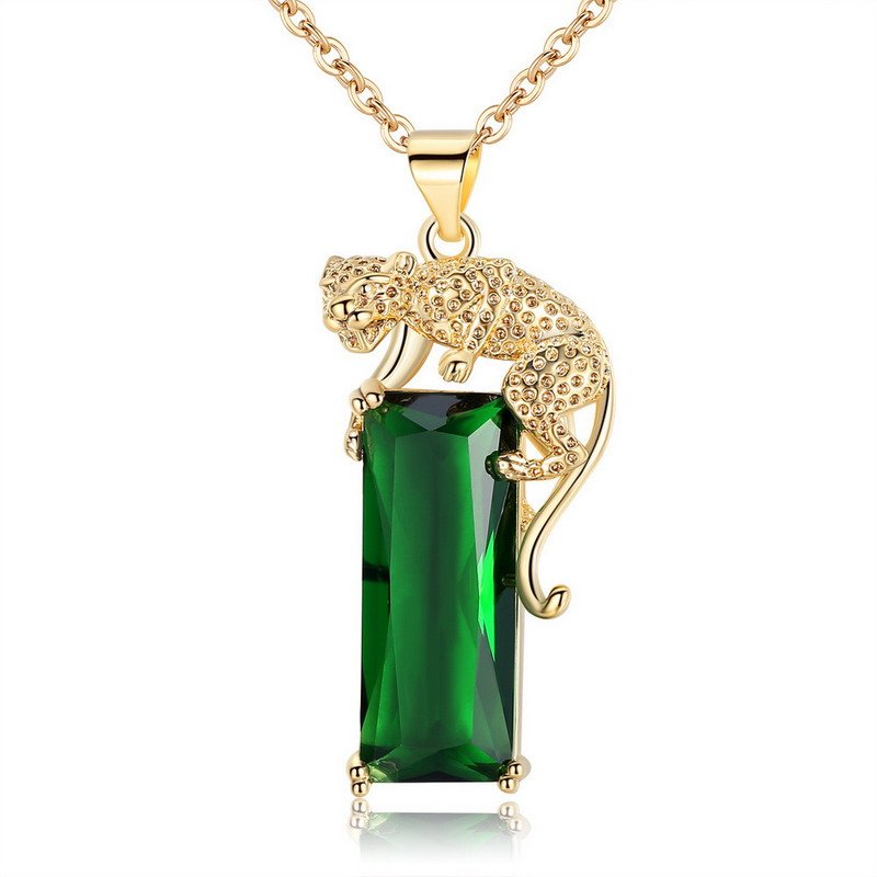 Green Zirconia Leopard Brass Pendant