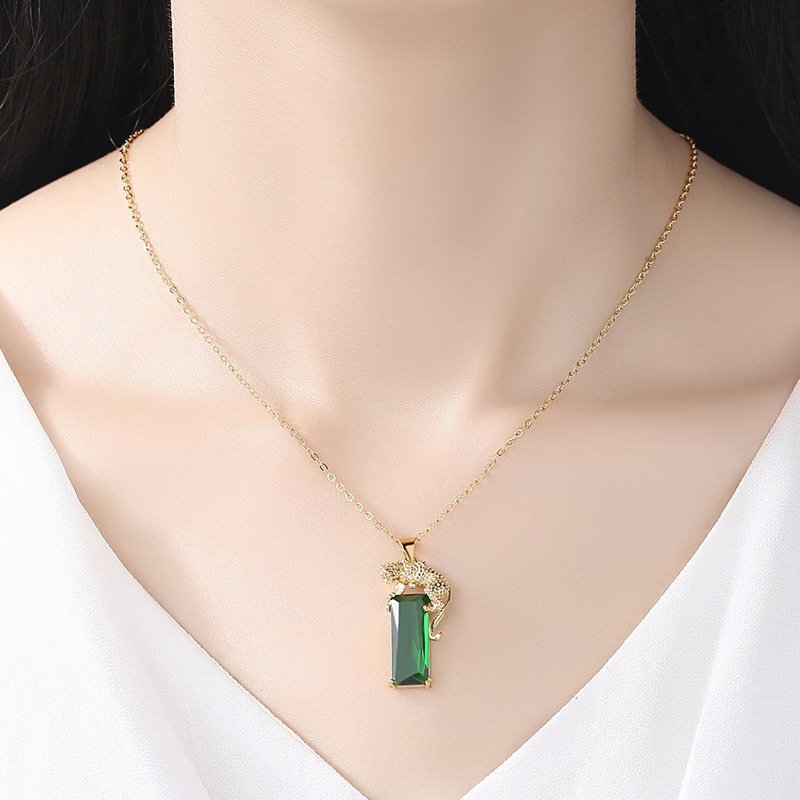 Green Zirconia Leopard Brass Pendant - Image 2