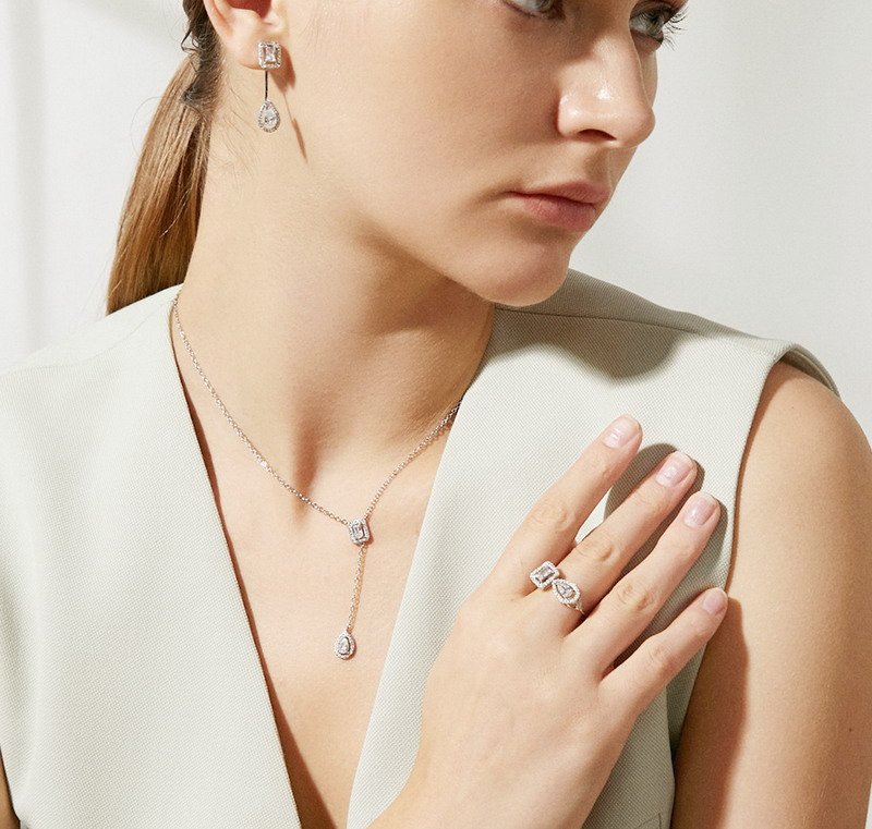 Classic Square Diamond Design Rhodium Plated Brass Pendant-VENUSACC Classic Square Diamond Design Rhodium Plated Brass Pendant-VENUSACC