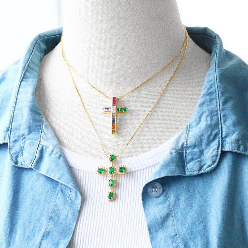 Colored Zirconia Gold-Plated Brass Pendant-VENUSACC Colored Zirconia Gold-Plated Brass Pendant-VENUSACC