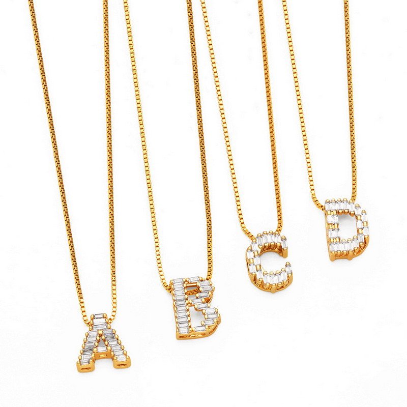 Letter A Gold Plated Brass Necklace-VENUSACC Letter A Gold Plated Brass Necklace-VENUSACC