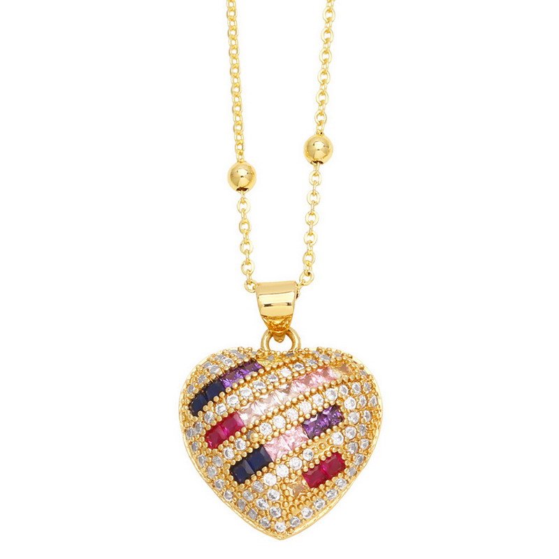 Venusacc Colored Zirconia Heart Necklace in Gold-Plated Brass