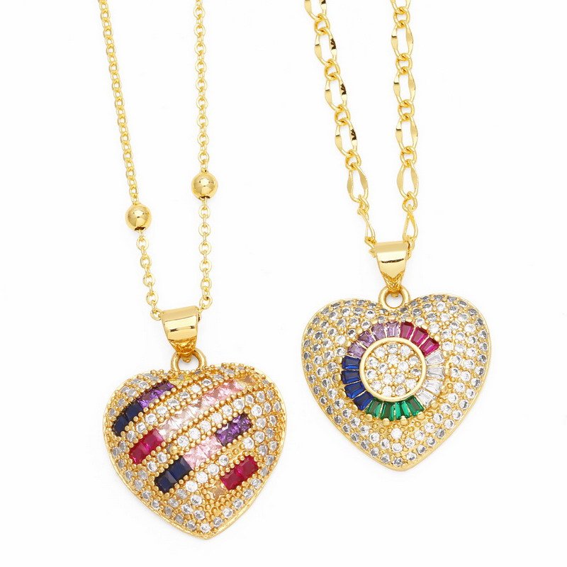 Venusacc Colored Zirconia Heart Necklace in Gold-Plated Brass-VENUSACC Venusacc Colored Zirconia Heart Necklace in Gold-Plated Brass-VENUSACC