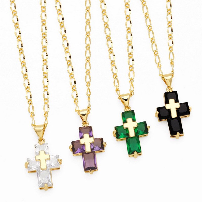 Venusacc Zircon Cross Gold-Plated Brass Necklace-VENUSACC Venusacc Zircon Cross Gold-Plated Brass Necklace-VENUSACC