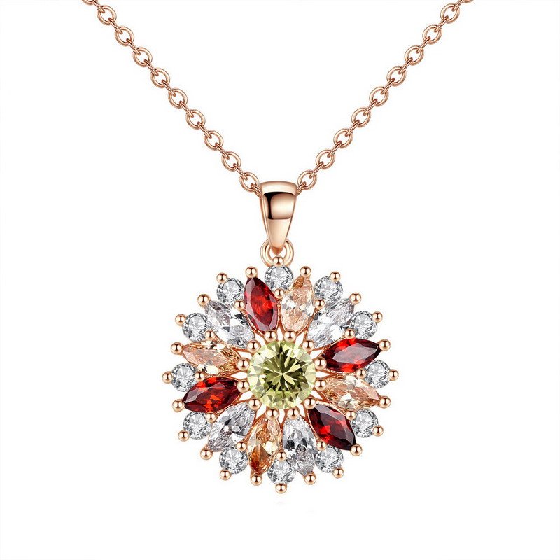 Venusacc Snowflake Design Zirconia Gold Plated Brass Necklace