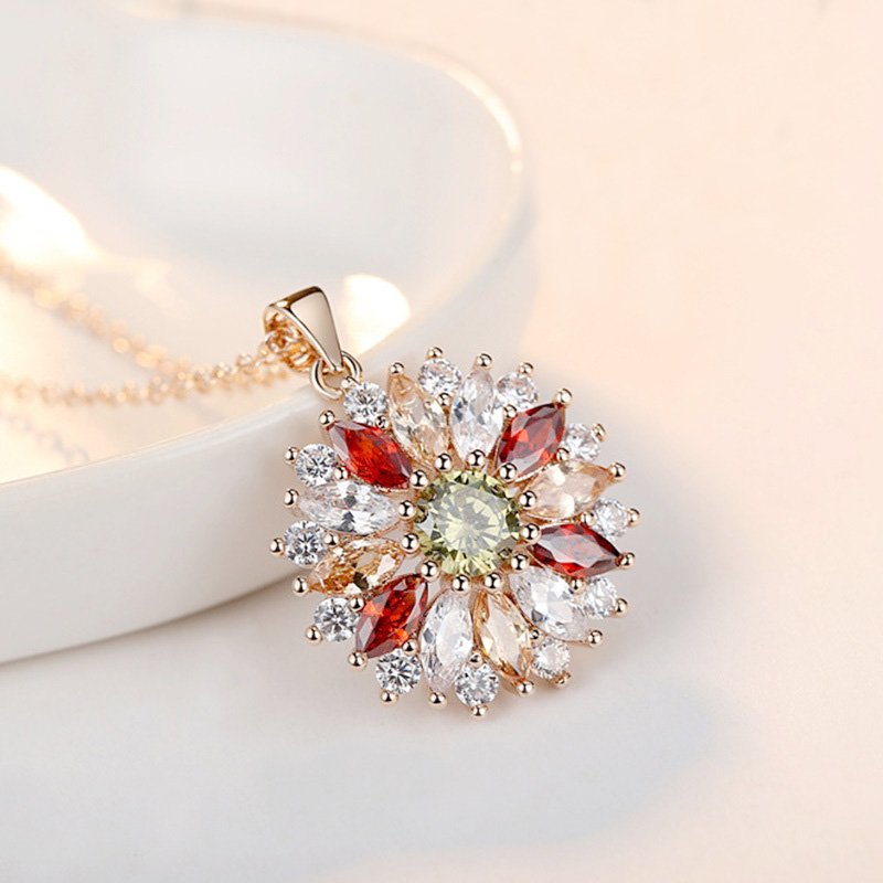 Venusacc Snowflake Design Zirconia Gold Plated Brass Necklace - Image 2