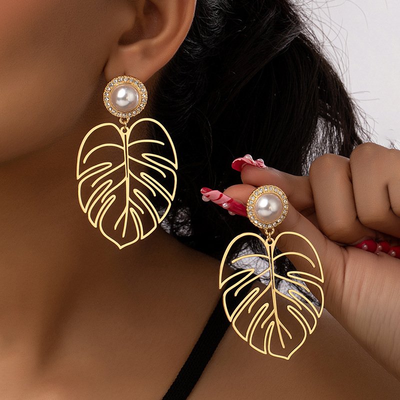 Venusacc Fashion Leaf Pearl Earrings-VENUSACC Venusacc Fashion Leaf Pearl Earrings-VENUSACC